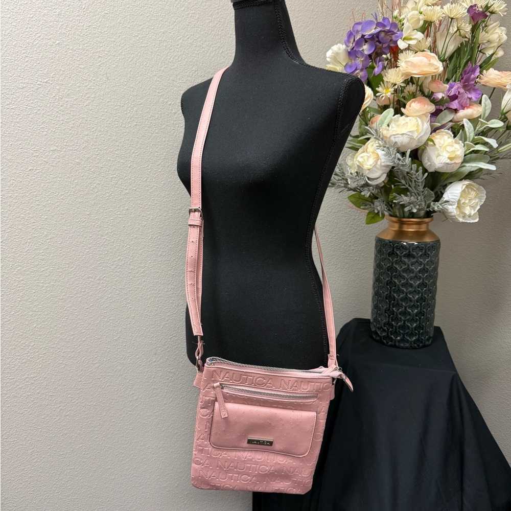 🌸 Nautica Pink/Blush Crossbody Purse – Adjustable Strap Embossed Logo Bag